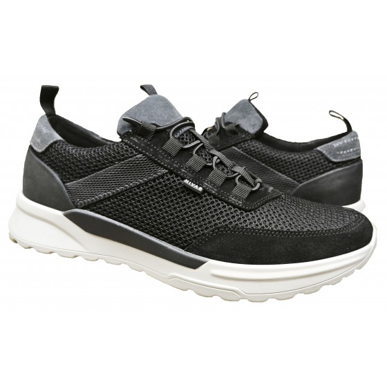 Кроссовки мужские кожаные - 2615 black mesh