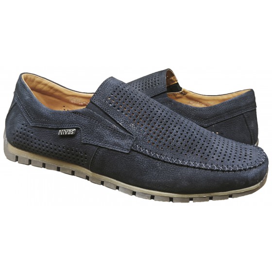 Мокасин чоловічий шкіряний перфорація - A-16 nubuck blue perforation Мокасин чоловічий шкіряний перфорація - A-16 nubuck blue perforation