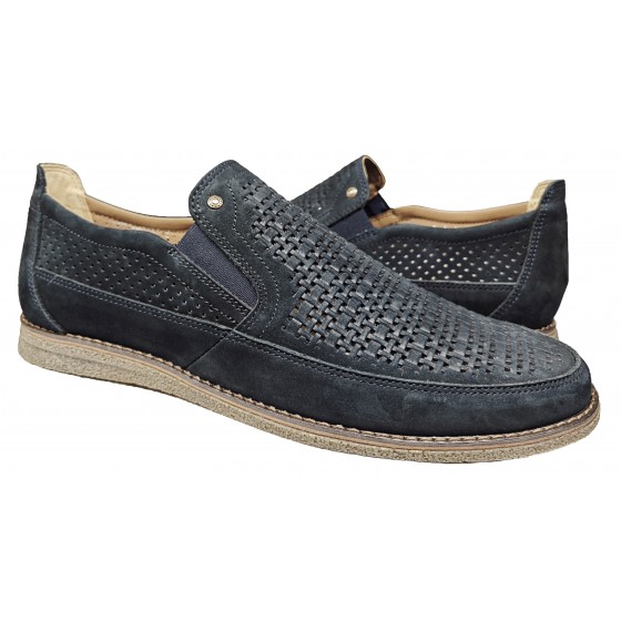 Туфлі чоловічі шкіряні синій нубук перфорація - 017 nubuck blue perforation