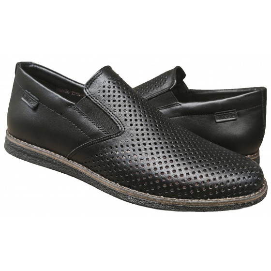 Мокасин чоловічий шкіряний - 2505 black perforated front Мокасин чоловічий шкіряний - 2505 black perforated front