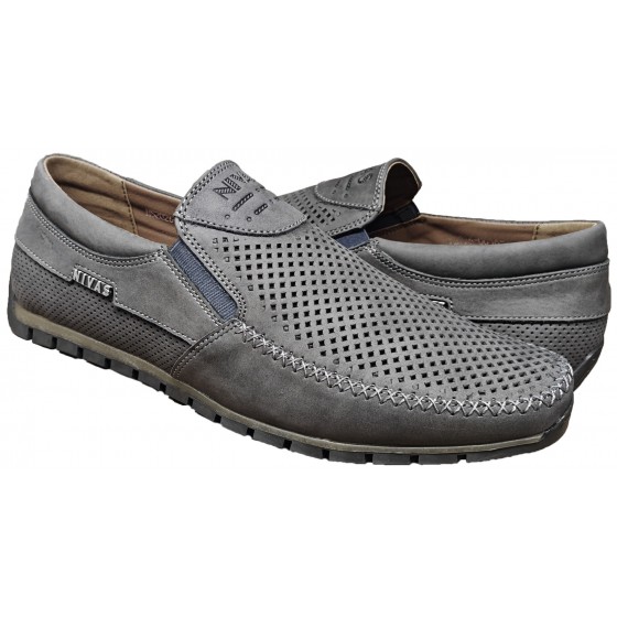 Мокасин мужской кожаный перфорация - V-16 gray mustang perforation