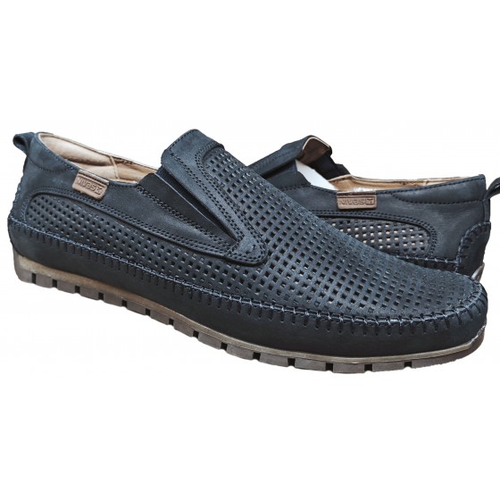 Мокасины мужские кожаные - 2618, blue mustang, perforation