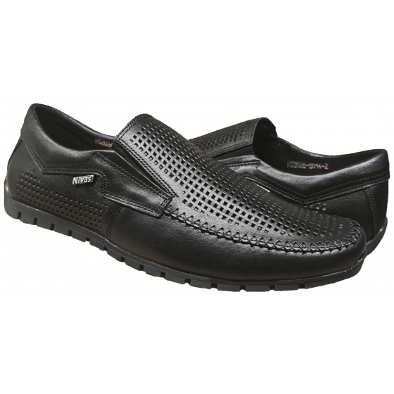 Мокасин мужской кожаный - A-16 black front perforation