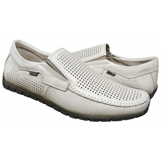 Мокасин мужской кожаный - A-16 beige perforated front Мокасин мужской кожаный - A-16 beige perforated front