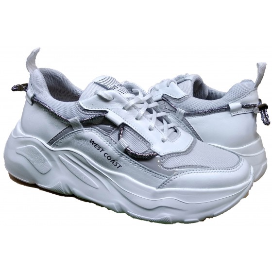 Кросівки шкіряні білі з сіткою  - M-22 white leather