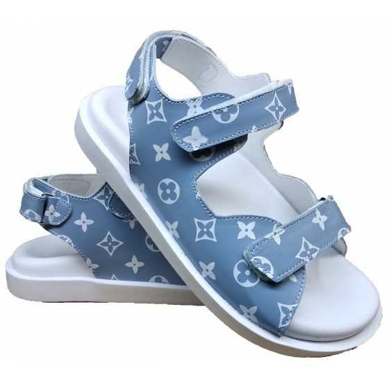 Сандалії жіночі шкіряні блакитні з принтом - M-28 leather blue