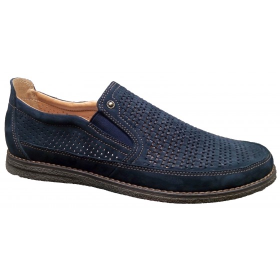 Туфлі чоловічі шкіряні синій нубук перфорація - 017 nubuck blue perforation
